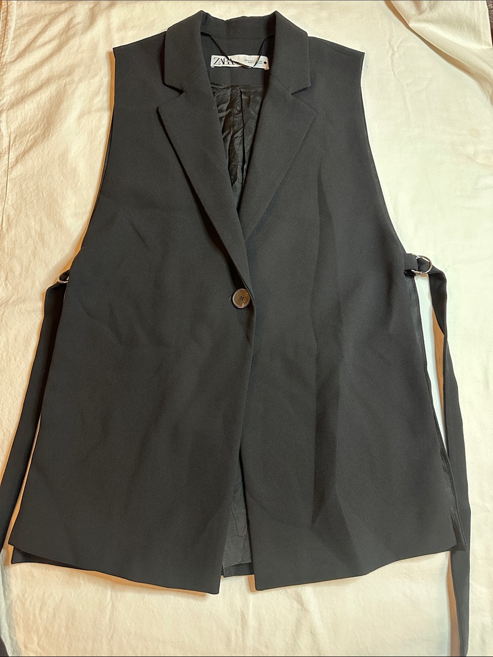 Zara Black Tailored Sleeveless Blazer Vest Size XS